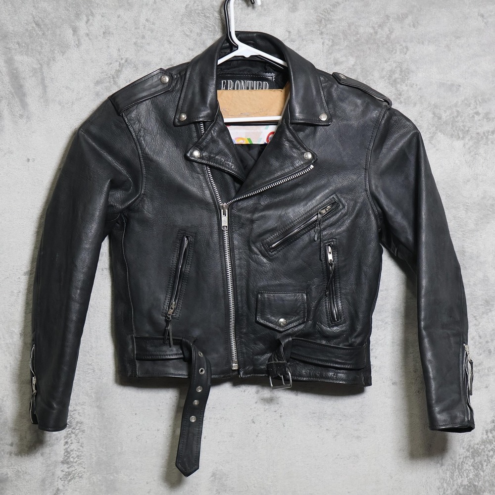Frontier Leathers Jacket Mens 44 Black Leather Motorcycle Biker Bomber